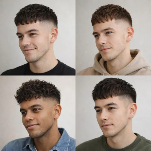 Best hair types for textured French crop hairstyle, straight to slightly wavy hair, medium to thick hair texture