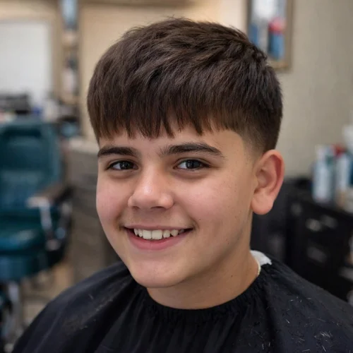 French crop low taper haircut for boys, clean fade sides and textured top