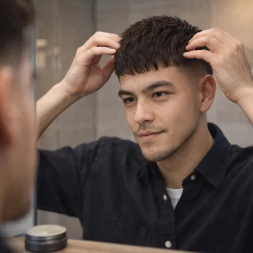 How to style a textured French crop haircut for men, short textured top with clean faded sides