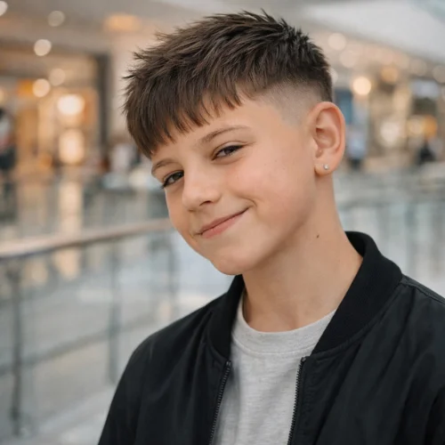 Textured French crop haircut for men with low fade