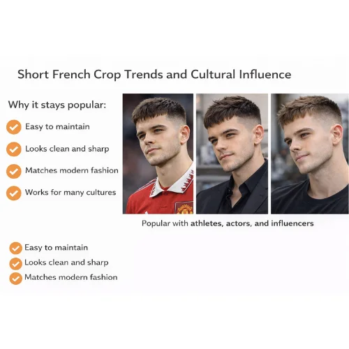Men wearing short French crop haircuts showing modern trend and cultural influence