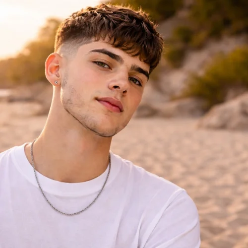 Short French crop taper haircut with neat close-cut top and clean tapered sides, modern men’s hairstyle