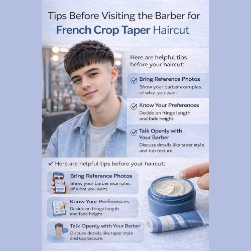 Tips before visiting the barber for a French crop taper haircut with fade and fringe guidance