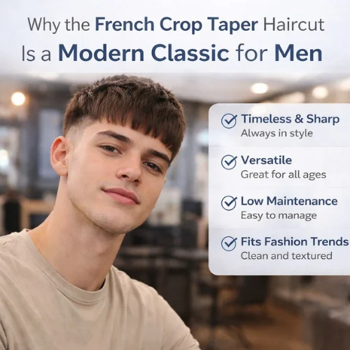 French crop taper haircut modern classic style with textured top and clean tapered sides
