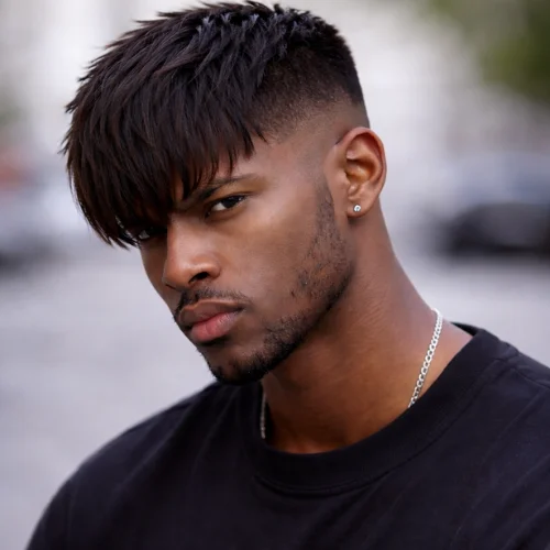 textured fringe hairstyle with clean sides