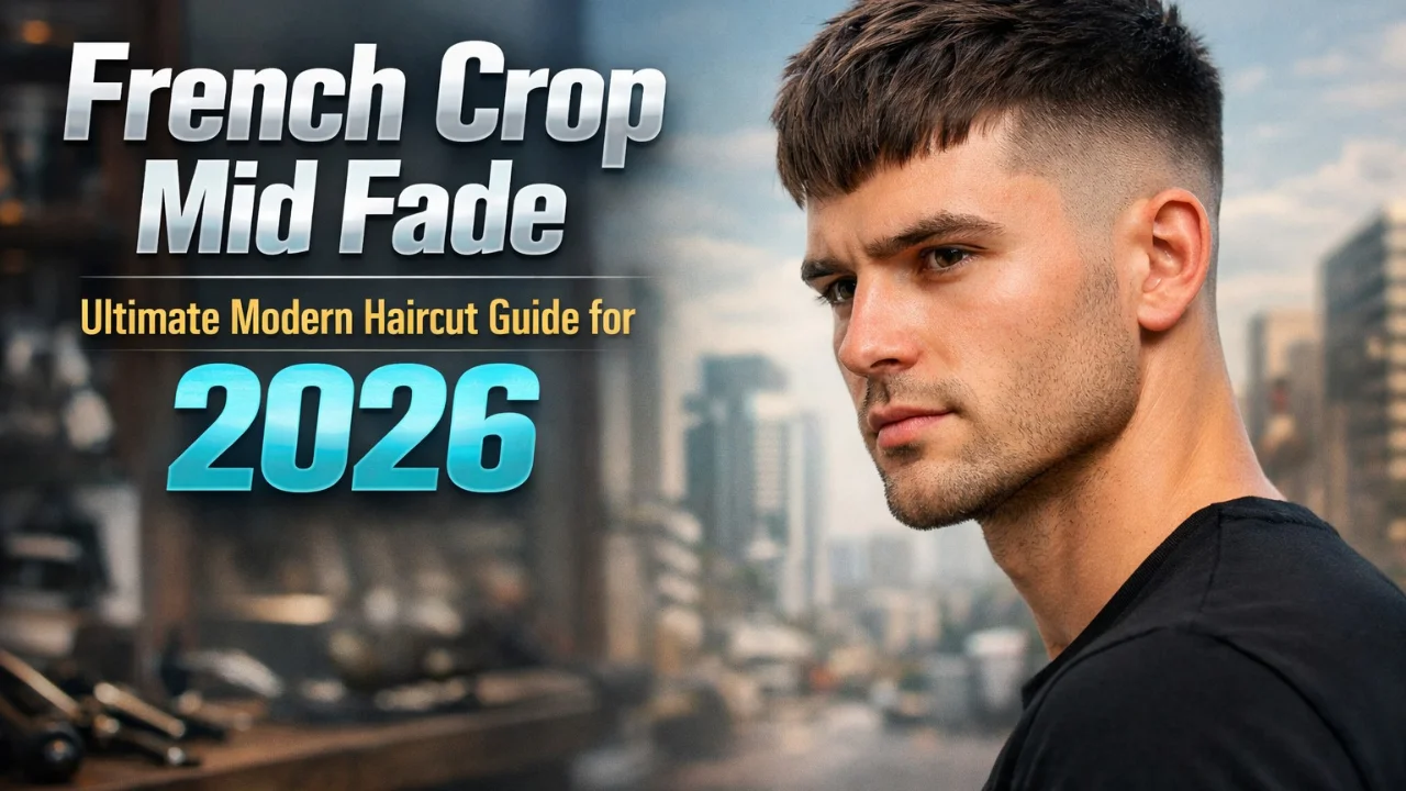 French crop mid fade modern mens haircut feature image showing textured top and sharp mid fade clean confident hairstyle guide for 2026
