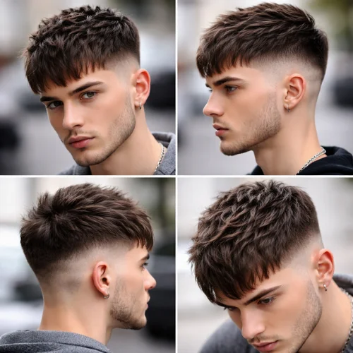 modern long French crop hairstyle with extended fringe
