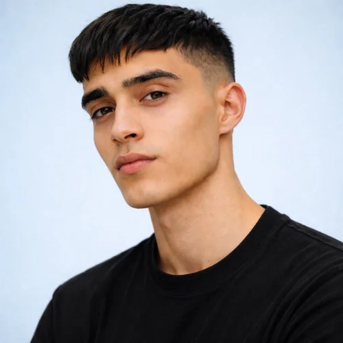 modern men’s hairstyle with textured top and clean low fade