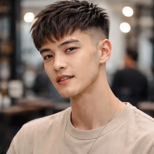 men’s long French crop hairstyle suited for thick Asian hair