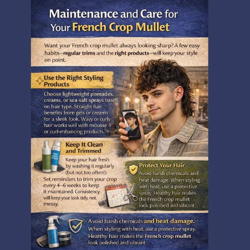 Infographic with barber tips for achieving the perfect French Crop Mullet. 