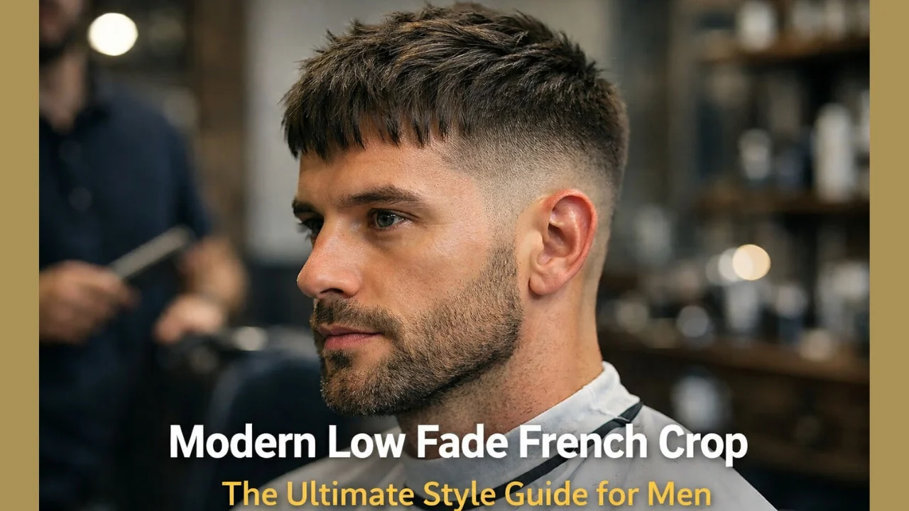 Modern Low Fade French Crop haircut for men with textured top and clean low fade sides in professional barbershop
