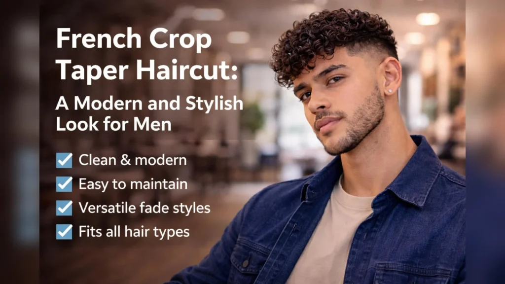 French crop taper haircut for men with short textured top and clean tapered sides, modern stylish look