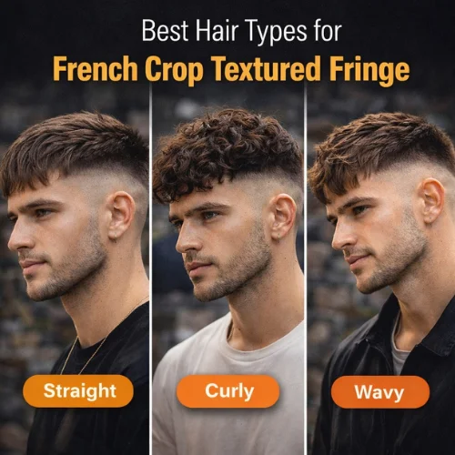 french crop textured fringe haircut showing layered top and faded sides