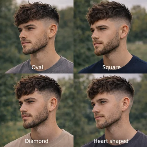 Textured French crop low fade haircut for oval square diamond and heart face shapes