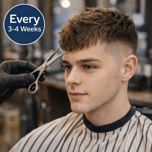 french crop haircut trim every 3-4 weeks round face men maintenance