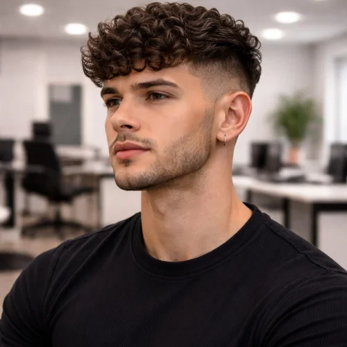 modern curly textured crop haircut for men with fade sides stylish professional hairstyle
