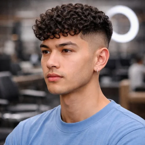 curly french crop with mid fade haircut for men bold modern curly hairstyle with textured top
