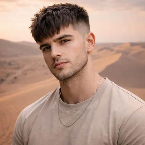 modern textured crop haircut thick hair men desert hairstyle trendy look