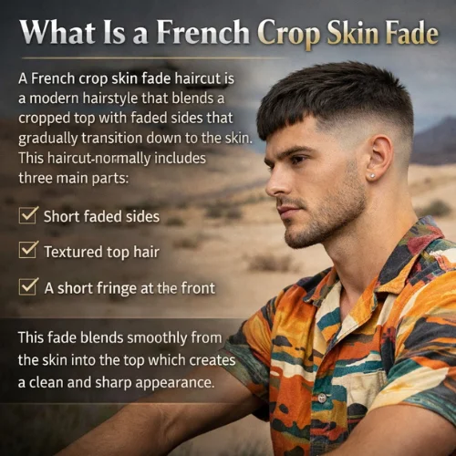 what is a french crop skin fade haircut with textured top short fringe and clean faded sides modern mens hairstyle