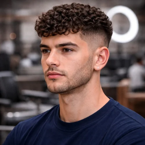 short curly french crop haircut for men with fade sides clean simple curly hairstyle
