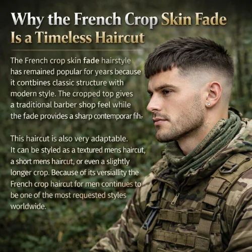 french crop skin fade timeless mens haircut with textured cropped top and clean faded sides modern barber hairstyle