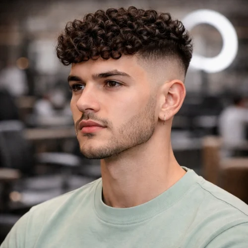 curly french crop with skin fade haircut for men sharp modern curly hairstyle with clean sides
