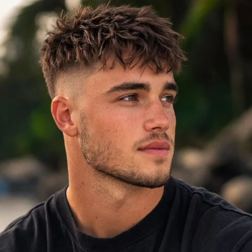 messy textured french crop mid fade mens haircut with natural texture and relaxed modern style
