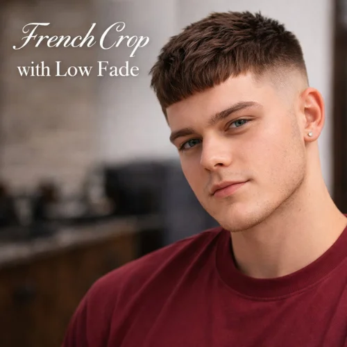 french crop haircut with low fade round face men modern style