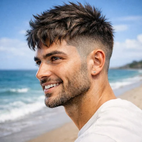 messy french crop low fade modern textured haircut for men with longer top and clean faded sides