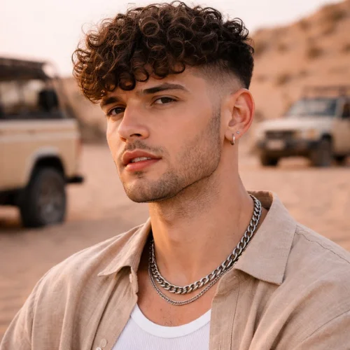 thick curly fringe crop haircut for men bold curly hairstyle with heavy fringe and textured top
