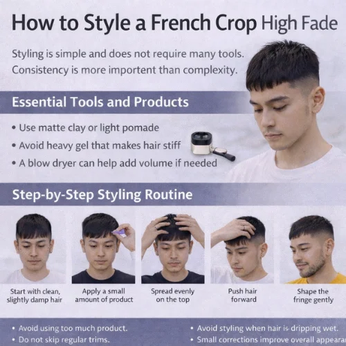 How to style a French Crop High Fade haircut with matte clay and shaped fringe