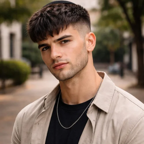 thick fringe french crop haircut thick hair men bold textured modern hairstyle