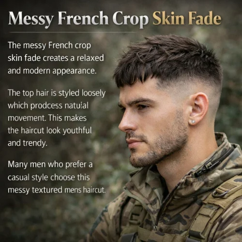 messy french crop skin fade haircut with textured top and clean fade modern casual mens hairstyle