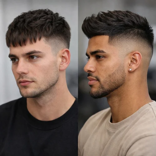 French crop vs fade haircut comparison showing structure maintenance versatility and face shape differences for men
