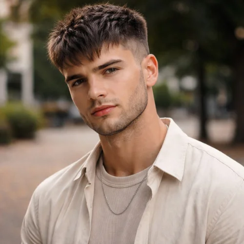 messy french crop haircut thick hair men casual textured hairstyle modern look