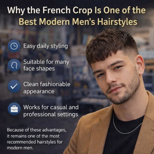 french crop haircut for men showing clean modern style suitable for casual and professional look
