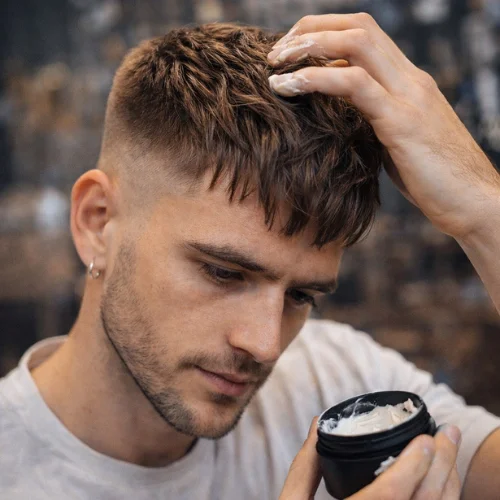 french crop textured fringe haircut maintenance using matte styling product