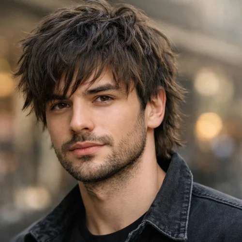 shaggy haircut for men with layered messy texture showing natural volume and relaxed hairstyle