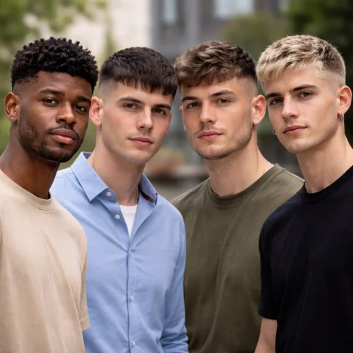 Buzz cut French crop haircut examples for curly, straight, and wavy hair