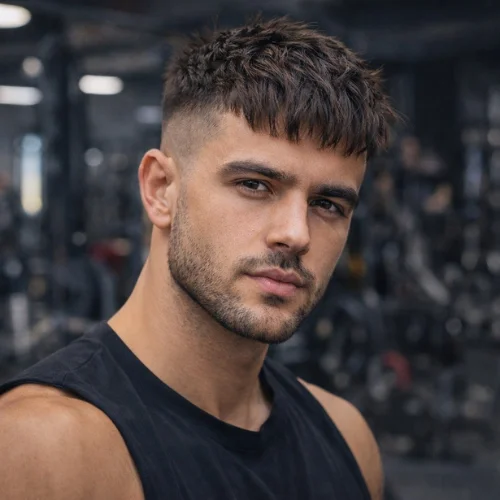 messy french crop straight hair haircut for men textured fringe casual modern mens hairstyle with fade