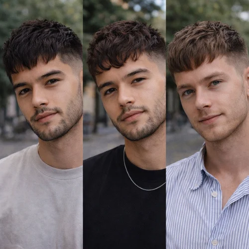 french crop haircut for men showing thick wavy and fine hair types with textured modern styles