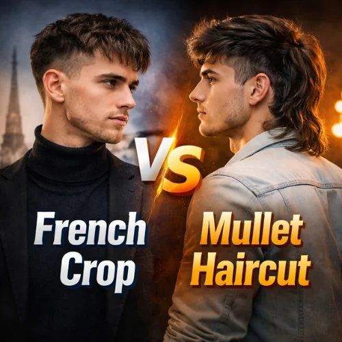 french crop vs mullet haircut side by side comparison two men different hairstyle styles

