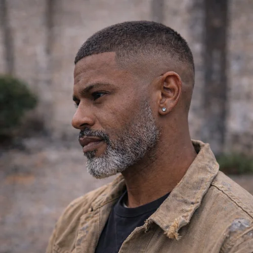 Short Crop High Fade men’s hairstyle featuring tight structured crop
and sharp high fade