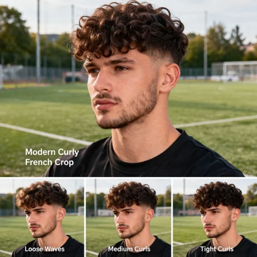french crop haircut for curly hair on soccer ground natural curls textured crop men hairstyle 