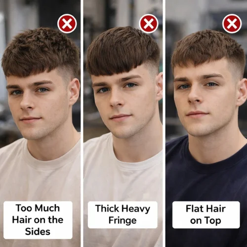 french crop haircut mistakes round face men too much sides heavy fringe flat hair