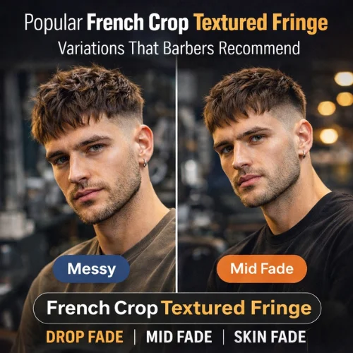 French crop textured fringe variations messy style and mid fade haircut for modern men