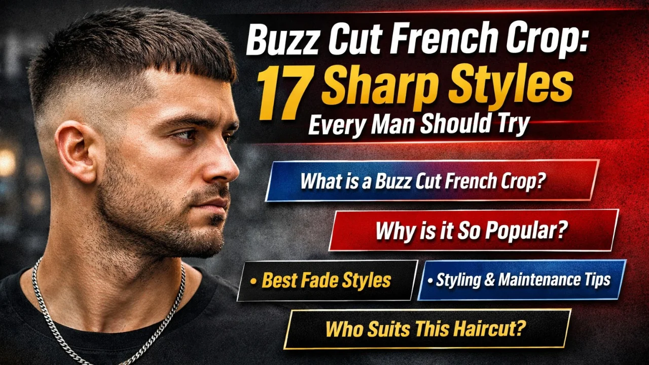 Modern buzz cut French crop haircut with clean fade and short fringe