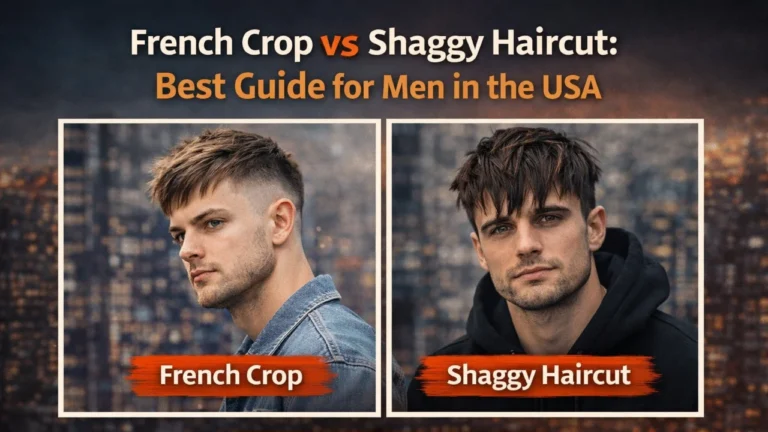 french crop vs shaggy haircut for men in usa showing clean french crop and messy shaggy hairstyle comparison side by side