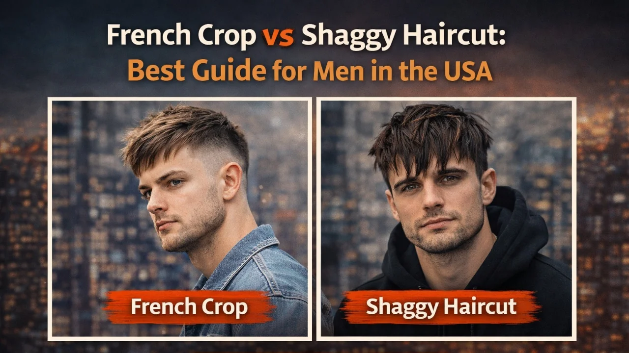 french crop vs shaggy haircut for men in usa showing clean french crop and messy shaggy hairstyle comparison side by side