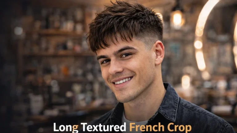 long textured french crop mens haircut with layered top and clean faded sides modern hairstyle